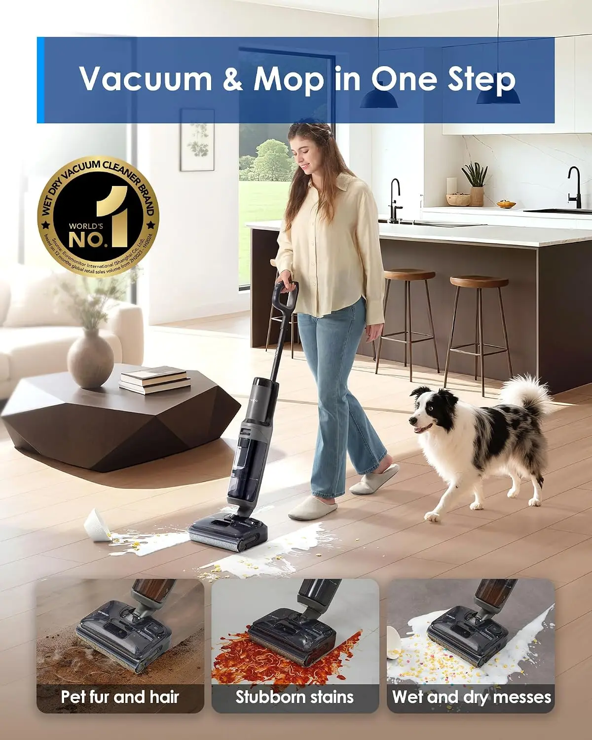 Floor ONE i6 Stretch Wet Dry Vacuum Cleaner, Vacuum & Mop All in One, 20kpa Powerful Suction, Up to 40 Minutes Runtime, 180° Lay