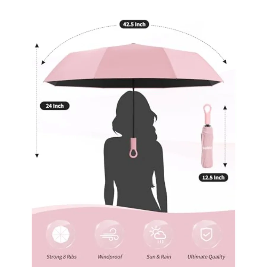 Umbrellas for Rain with Ring Buckle - Travel Umbrella Compact for Backpack, Car, Walking, Automatic UV Umbrella for Sun Protect