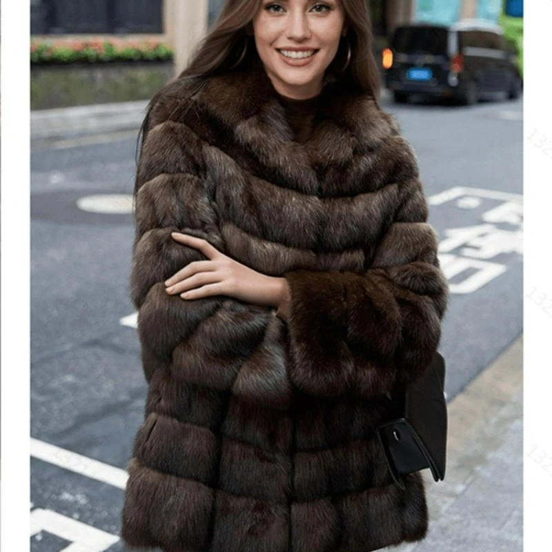 Ropa de otoño e invierno para mujer, chaqueta de piel sintética de visón, abrigo de piel con capucha de longitud media, talla grande, informal, cálido, suelto, para ir al trabajo, 2026