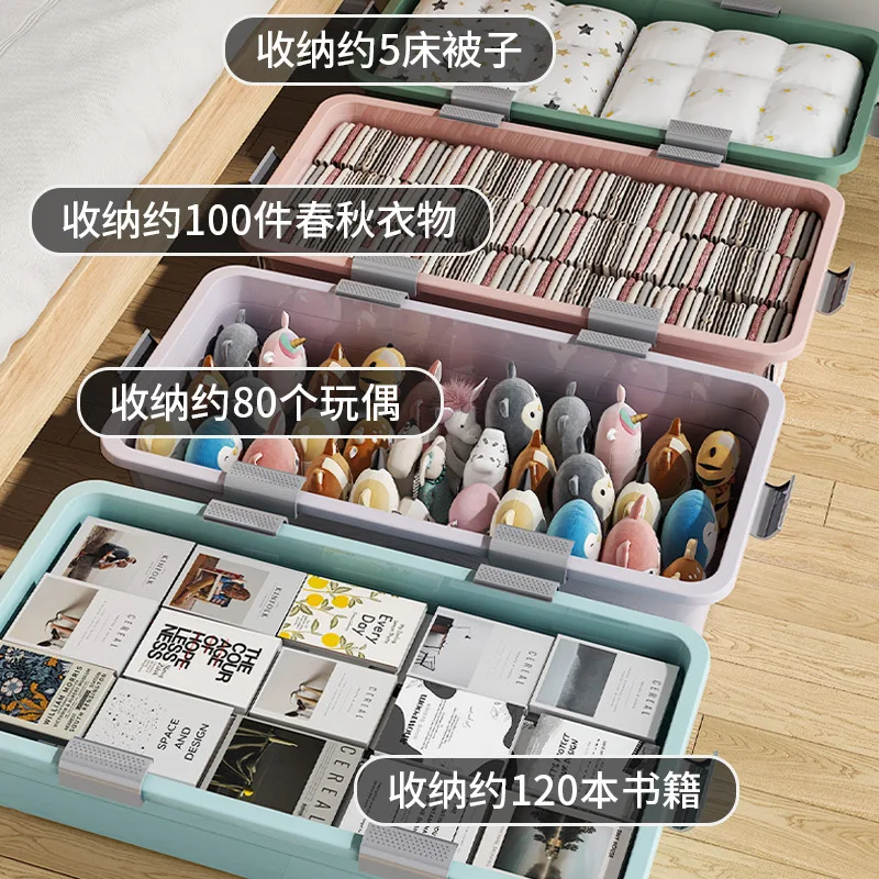 Wheeled Underbed Storage Box Plastic Organizer Clothes Blankets Household Items Bed Bottom Drawer