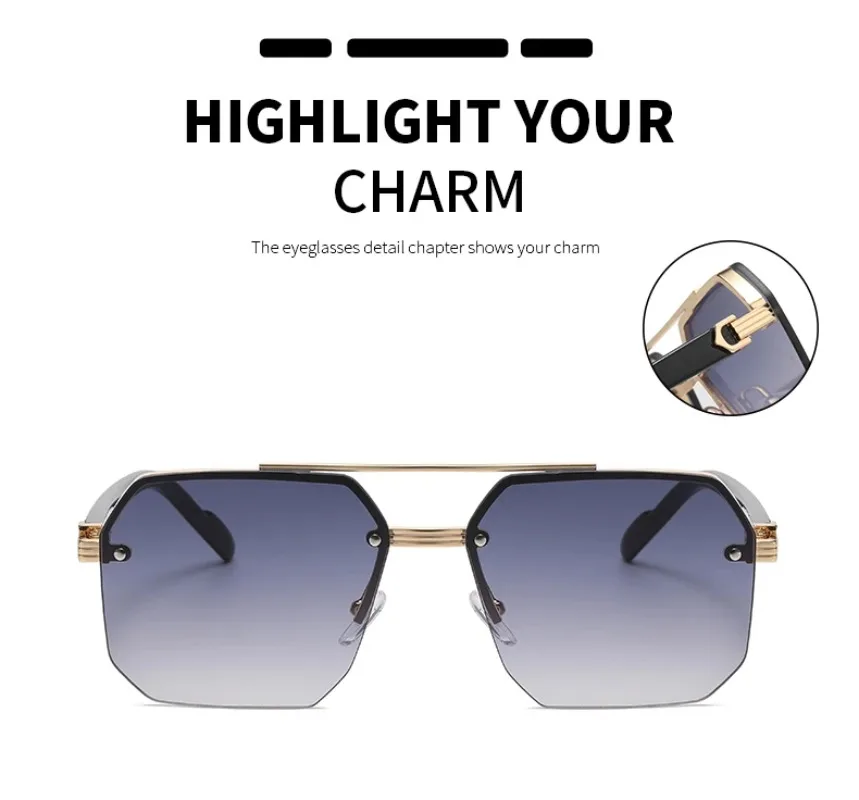 Men's Metal Sunglasses Square Half Frame Rice Nails Casual Trend Personality Retro Fashion Outdoor Sports Eyeglasses - view 5