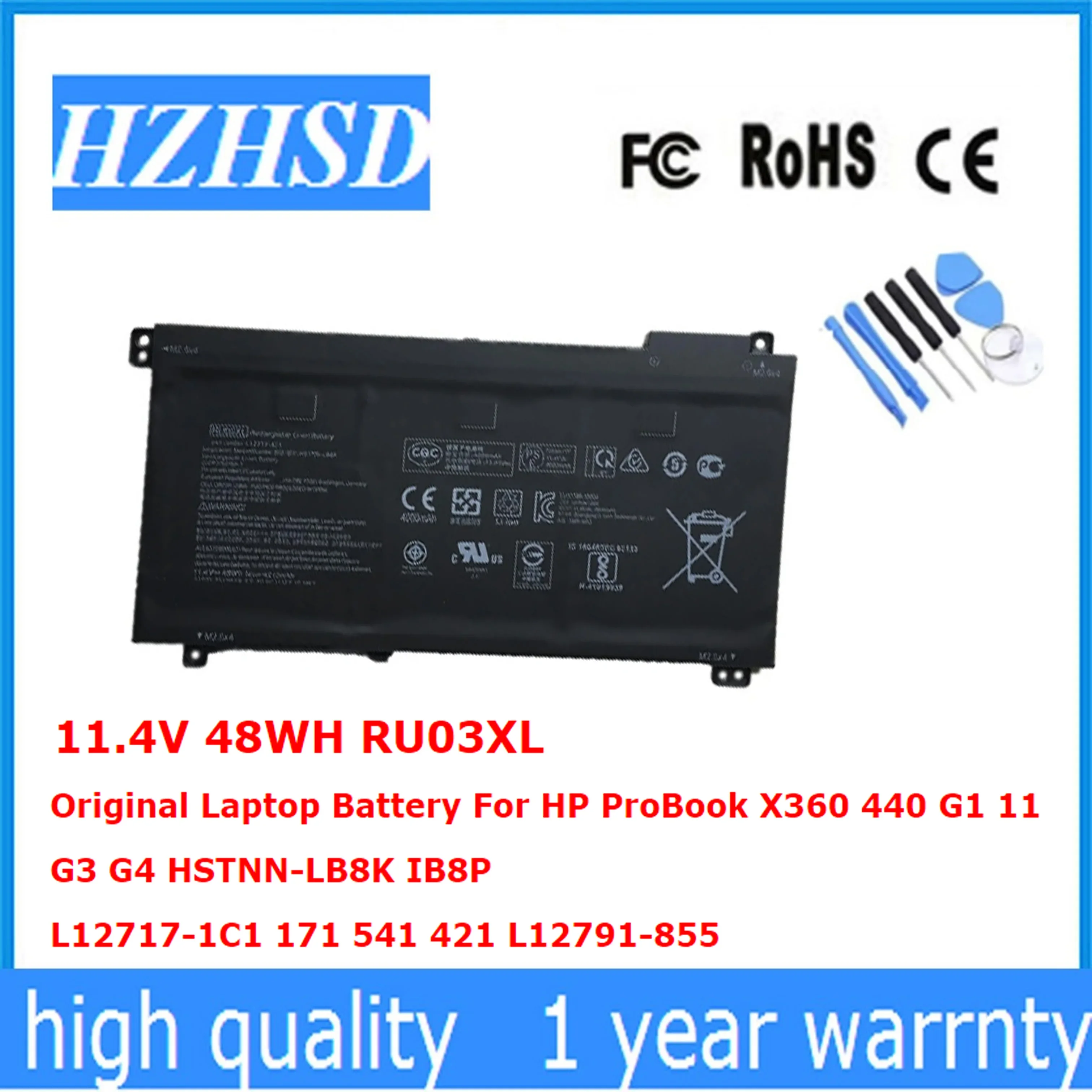 

11.4V 48WH RU03XL Original Laptop Battery For HP ProBook X360 440 G1 11 G3 G4 HSTNN-LB8K IB8P L12717-1C1 171 541 421 L12791-855