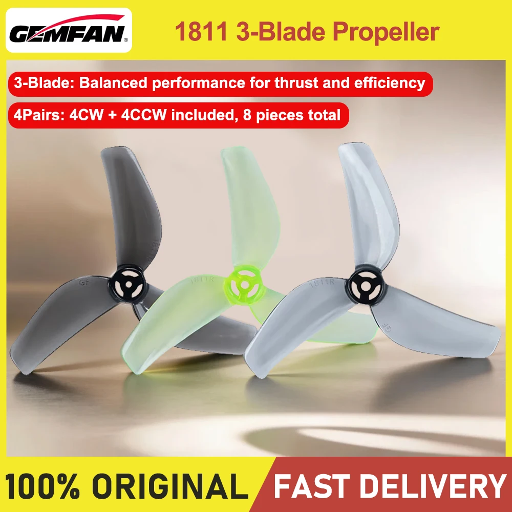 Gemfan 1811 3-Blade 45mm Propeller Set for Meteor75 pro FPV Whoop Drone Quadcopter Aerial Photography - 4CW+4CCW