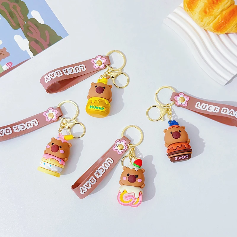 Cartoon Cake Capybara Pvc Pendant PVC Simulation Capybara Capybara Pvc Keychain Cute Capibara Anime Keyring