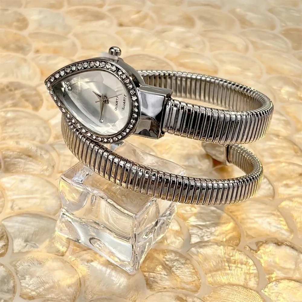 New Water Drop Headed Quartz Watch Stainless Steel Strap Elegant Wristwatch Bracelet Snake-shaped Band Watch Women's Watch