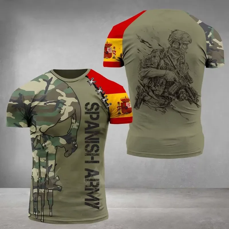 Spanish Flag Military Uniform Veteran Camouflage 3D Print Men Women Sports Quick Dry Breathable T Shirt Outdoor Hunting