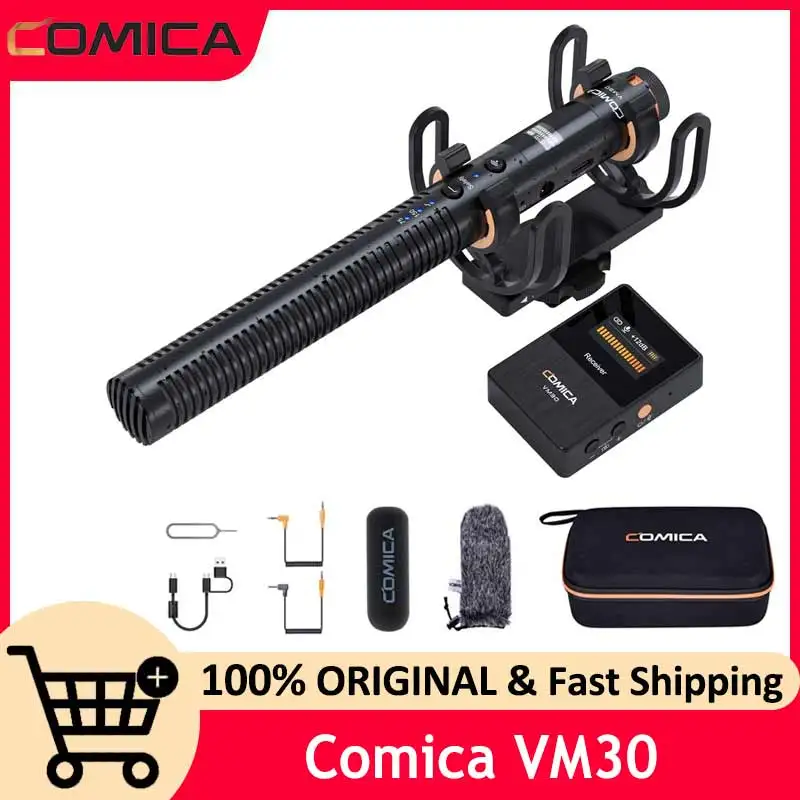 Comica VM30 Wireless Shotgun Microphone for Camera - Super Cardioid 3.5mm/USB-C Analog/Digital Output Video Mic for DSLR, Camcor