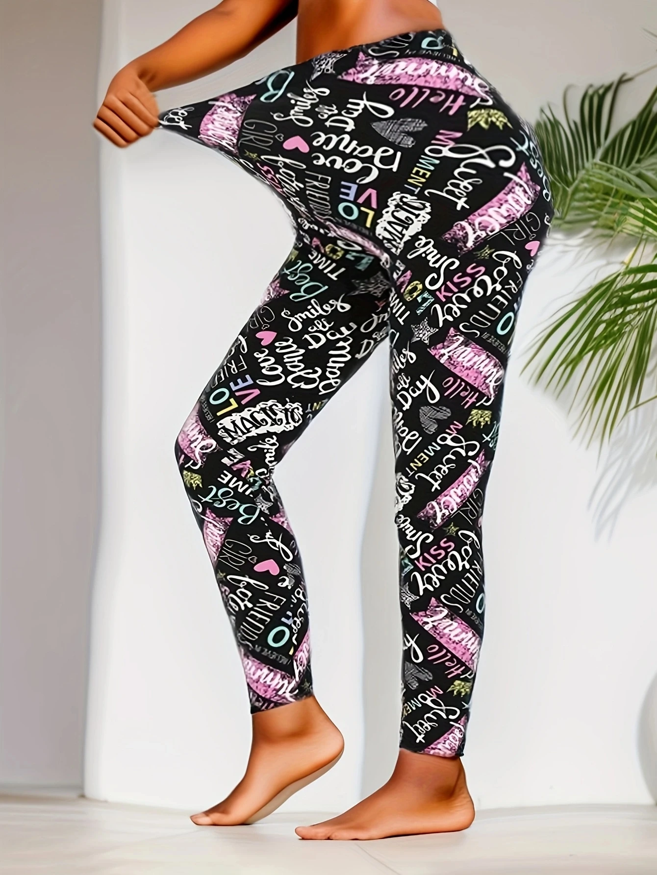 سراويل ضيقة مرنة للياقة البدنية للنساء ، ملابس رياضية لليوجا ، تمارين رياضية ، كاجوال ، عصري ، أحرف ملونة ، خريف ، شتاء