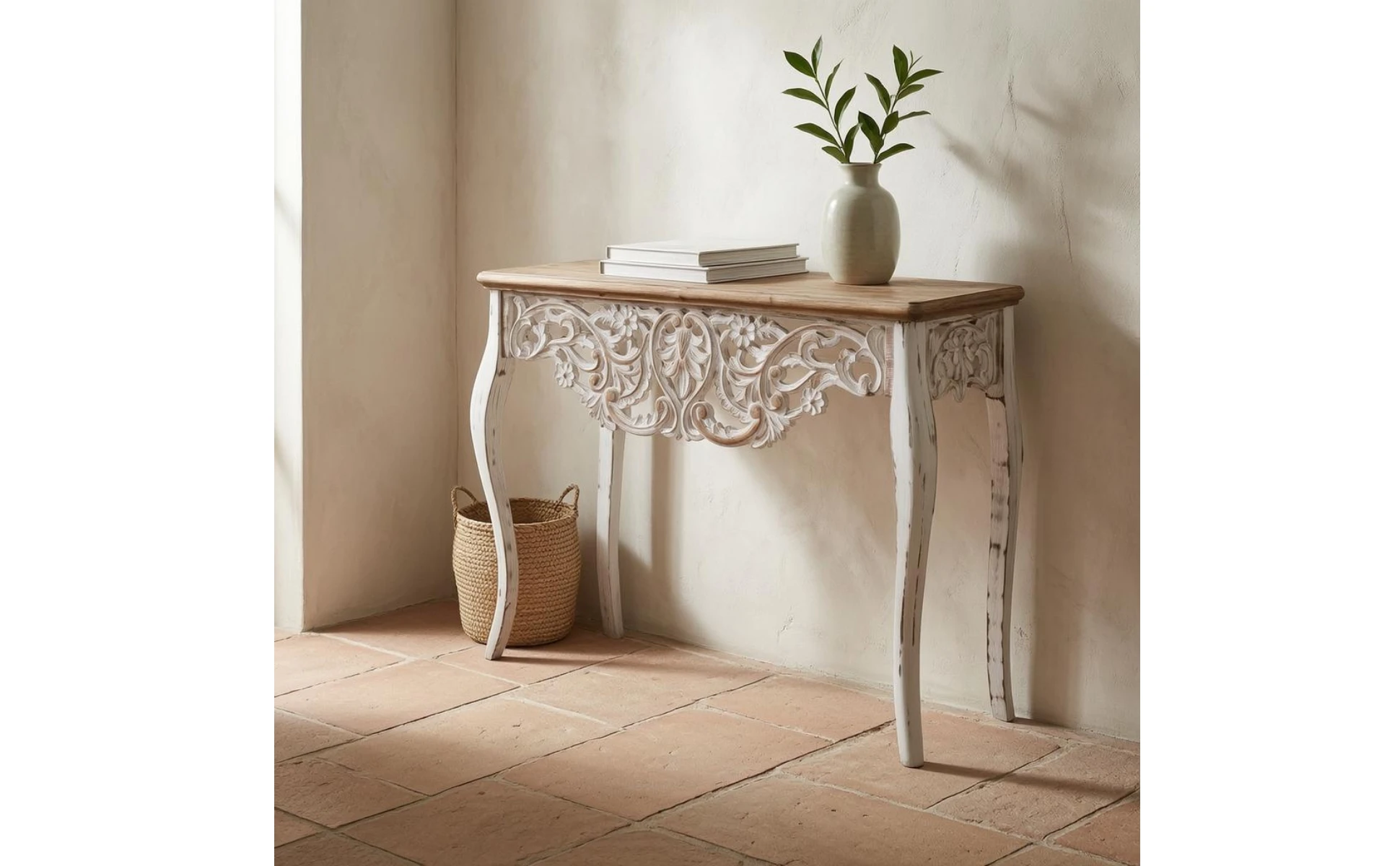 French Vintage Console Table Rectangular Solid Wood Top Wood Console Table Furniture Piece Cabriole Legs for Entryway French Vintage Console Table Rectangular Solid Wood Top Wood Console Table Furniture Piece Cabriole Legs for Entryway
