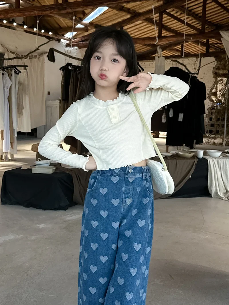 女の子のための真菌のラウンドネックTシャツ,長袖トップス,カジュアル,シンプル,ソフト,韓国,新しい,秋,2024