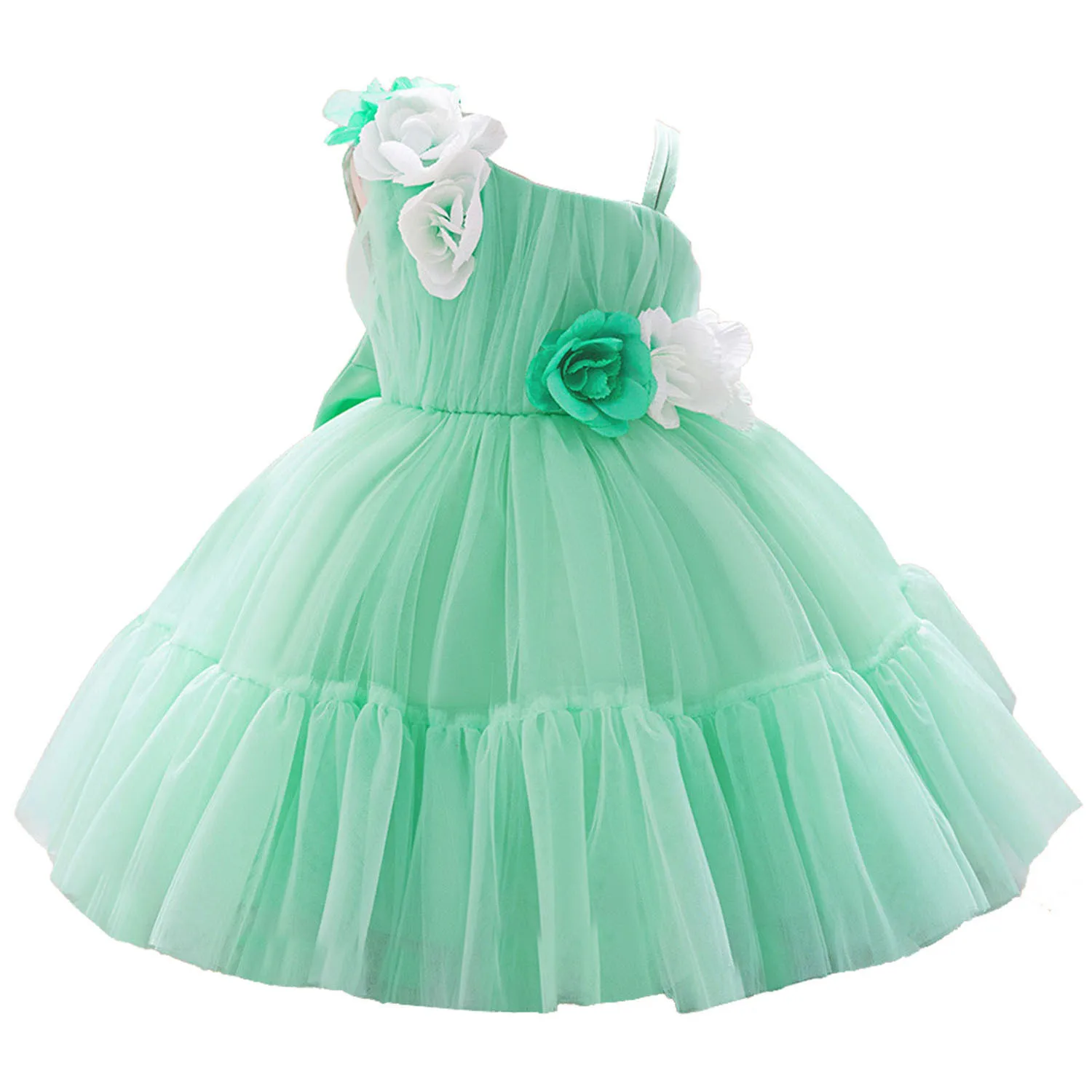 

6M-4 Years Baby Toddler One Shoulder 3D Flower Girl Birthday Party Graduation Ceremony Pageant Tuller Dress