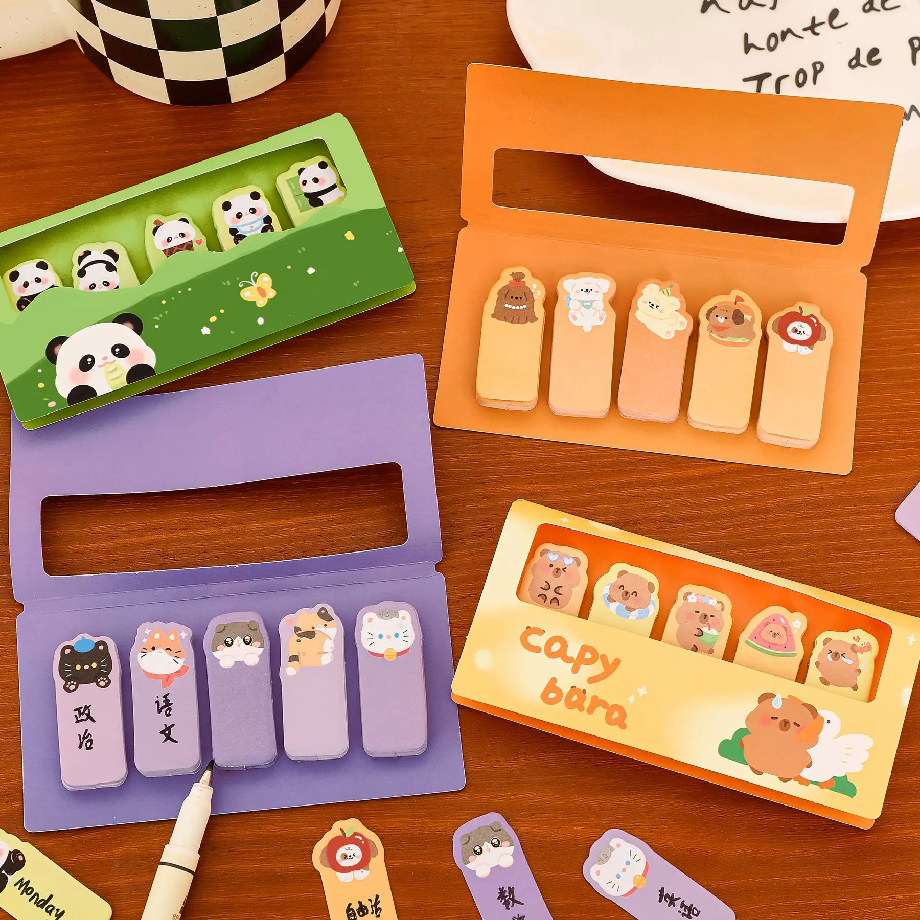 150/600 Lembar Stiker Indeks Kartun Catatan Tempel Lucu Label Kategori Perekat Diri Alat Tulis Belajar Siswa Memo Pad