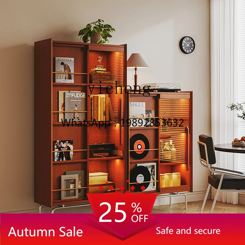

Vintage Solid Wood Bookcase Study Magazine Cabinet Home Living Room Glass Door Bookshelf Display Cabinet