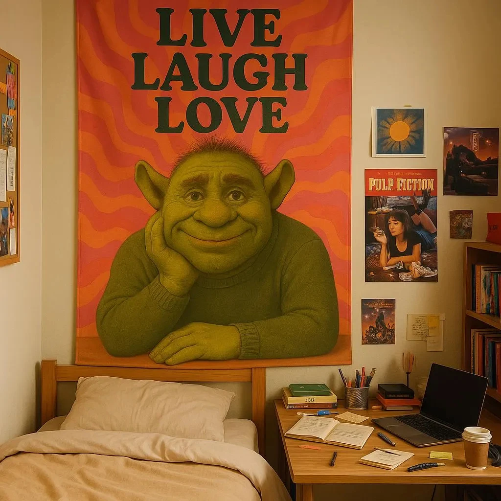 Funny Green Troll Tapestry: Live Laugh Love Retro Dorm Decor