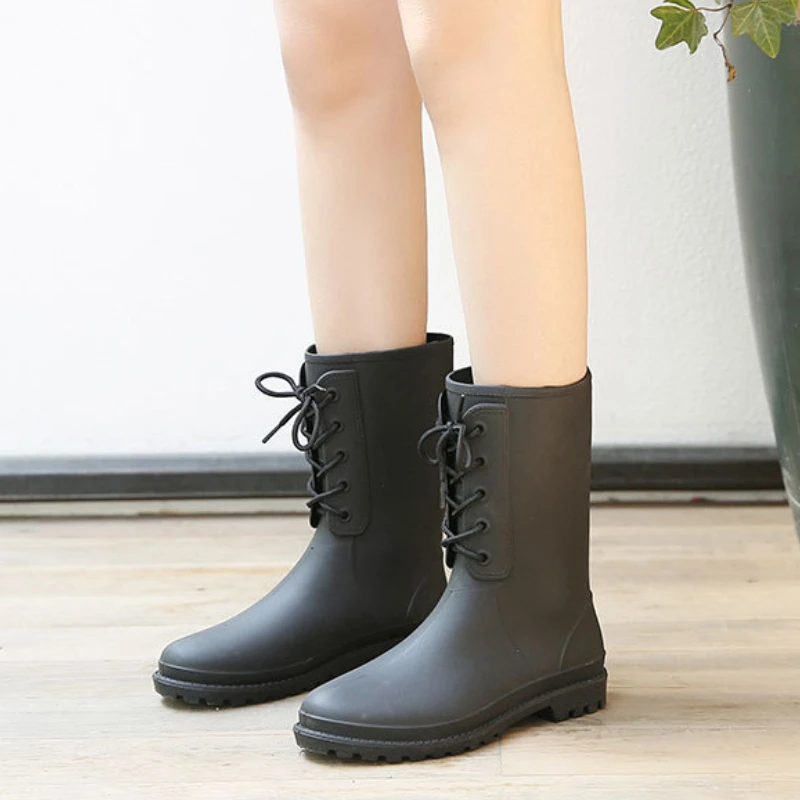 Womens Mid Calf Rain Boots Female Insulated Rubber Shoes Waterproof Garden Galoshes Woman Rain Shoes Fishing Waders Footwear