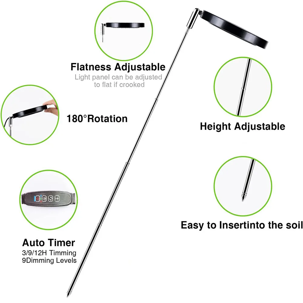 ضوء النمو، ضوء نباتي LED كامل الطيف للنباتات الداخلية، مصباح نمو قابل للتعديل الارتفاع مع مؤقت تشغيل/إيقاف تلقائي قابل للتعتيم