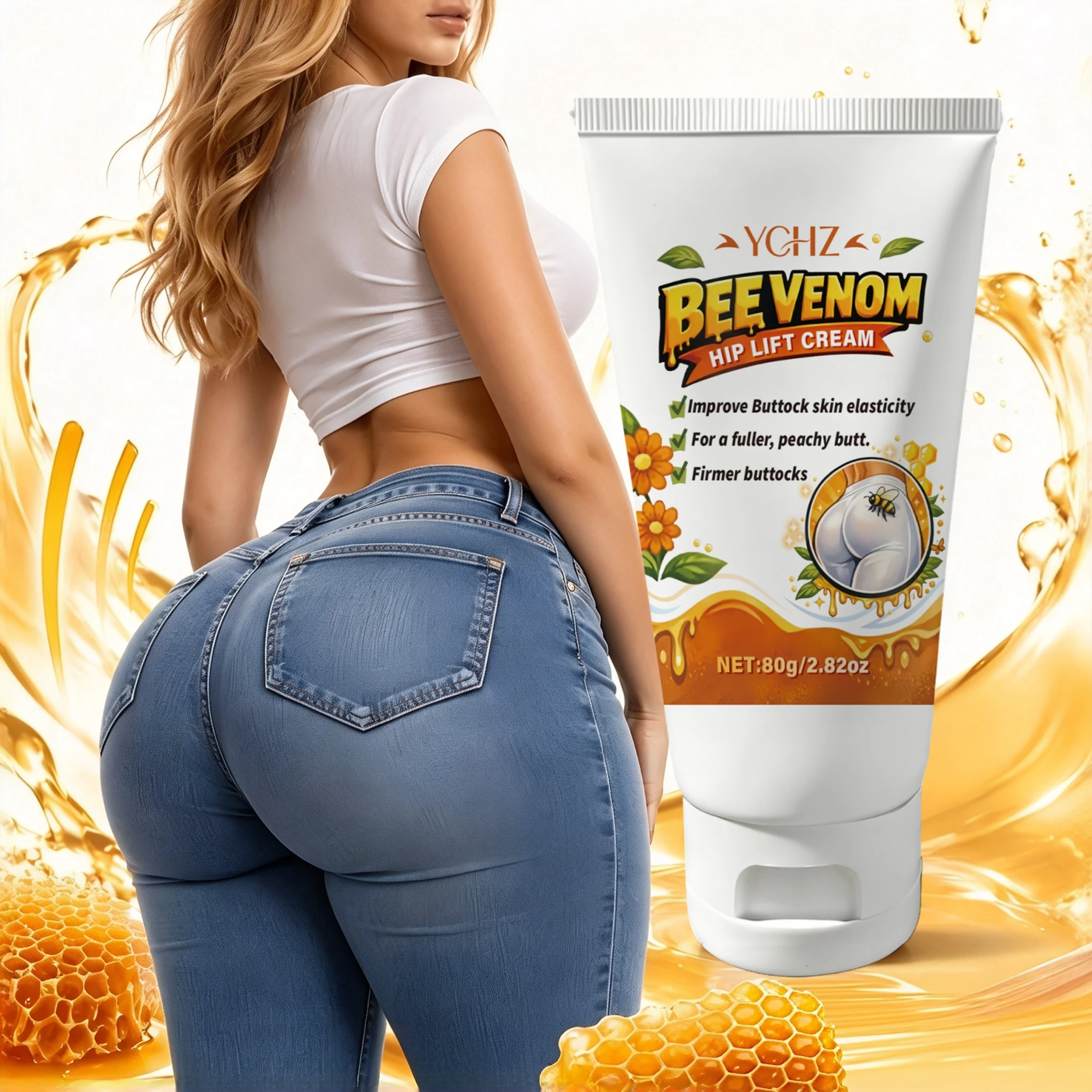 Bee Venom Firming and Plumping Butt Cream 60g Butt Lifting and Shaping Care Cream Nourishing Formula Deeply Moisturizes and Brightens Butt Skin Suitable for Various Body Types Body Massage Cream