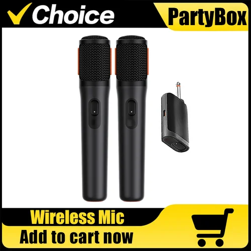 Micrófono inalámbrico PartyBox micrófono portátil recargable UHF de doble canal con receptor batería de larga duración para Karaoke