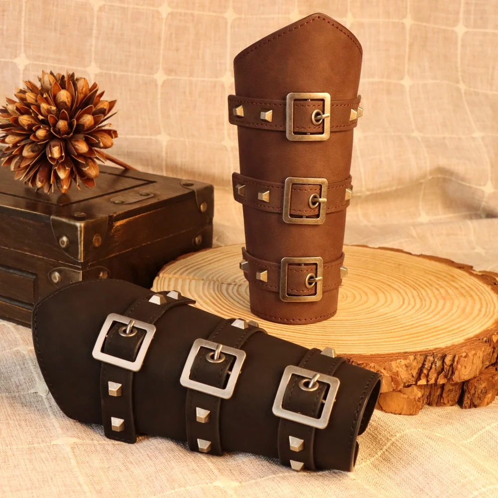 2개 중세 코스프레 PU 가죽 갑옷 팔 보호대 레이스업 남성 해적 기사 건틀렛 손목 보호대 스팀펑크 액세서리