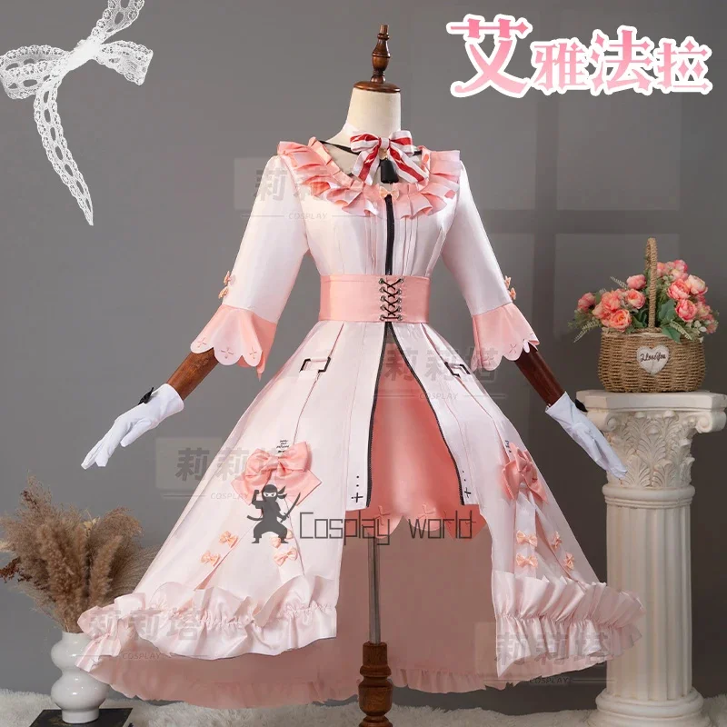 

Game Arknights Cosplay Costume Eyjafjalla Pink dress Hat Bow Tie uniform For Halloween Christmas Party Role Play Women