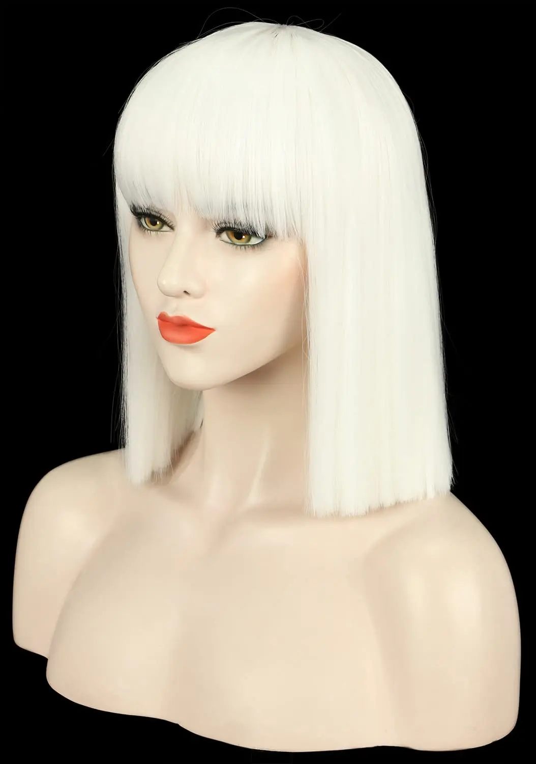 Mulheres retas curto bob peruca branca franja plana traje de halloween peruca anime cosplay peruca festa
