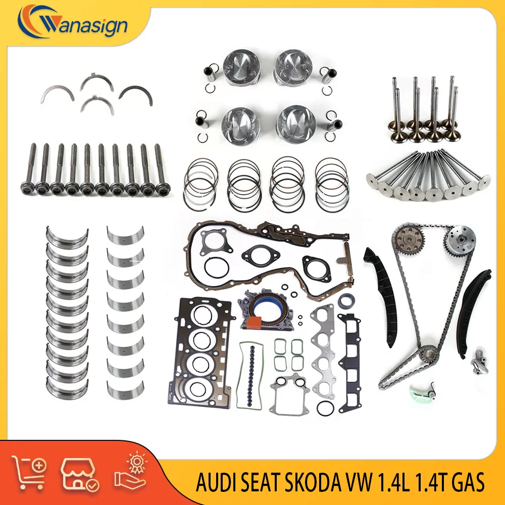 Kit de reconstrucción de reposición de motor, válvulas, pistones y anillos, Kit de juntas de sellos para AUDI SEAT SKODA VW 1.4L L4 GAS CAVD CAVA CTHA 05-2018