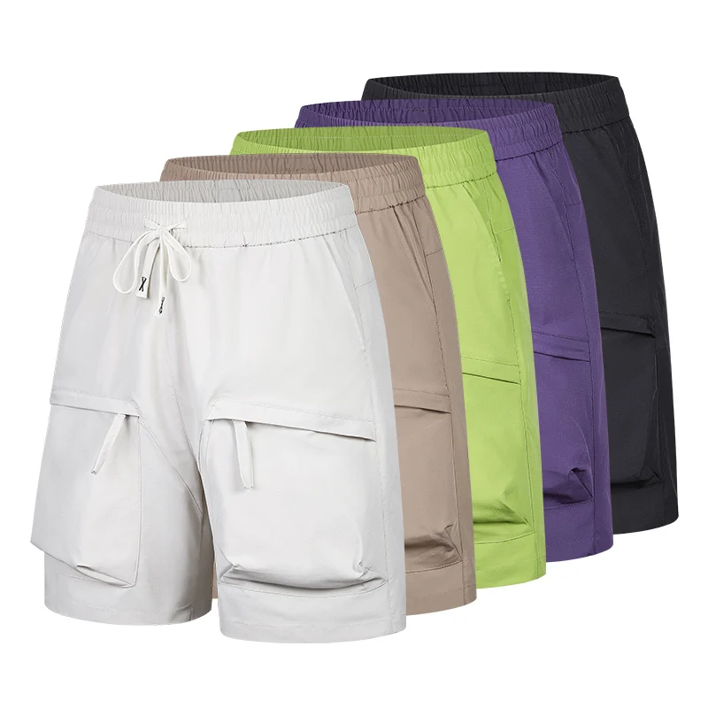 

Solid Color Sports Fitness Quick-Drying Cargo Shorts Summer New Fashion Men's Loose Breathable Multi-Pockets Plus Size Pants Men