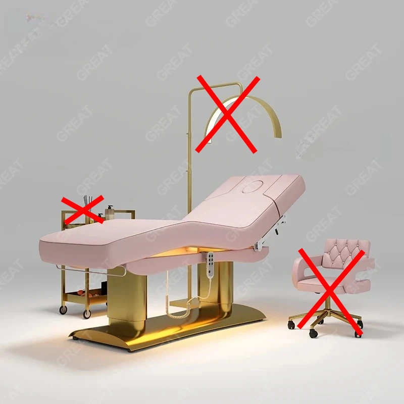 

Hot Sale Beauty Salon Furniture Golden Base pink Leather 4 Motors Electric Adjustable Massage Table and Bed