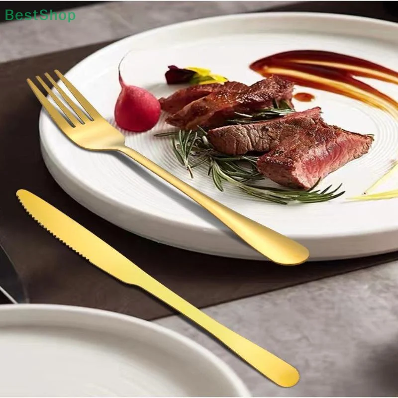 6/12PCS Stainless Steel Spoon And Fork Set Silver Gold Kitchen Household Tableware Set Food Grade Thick Teaspoon