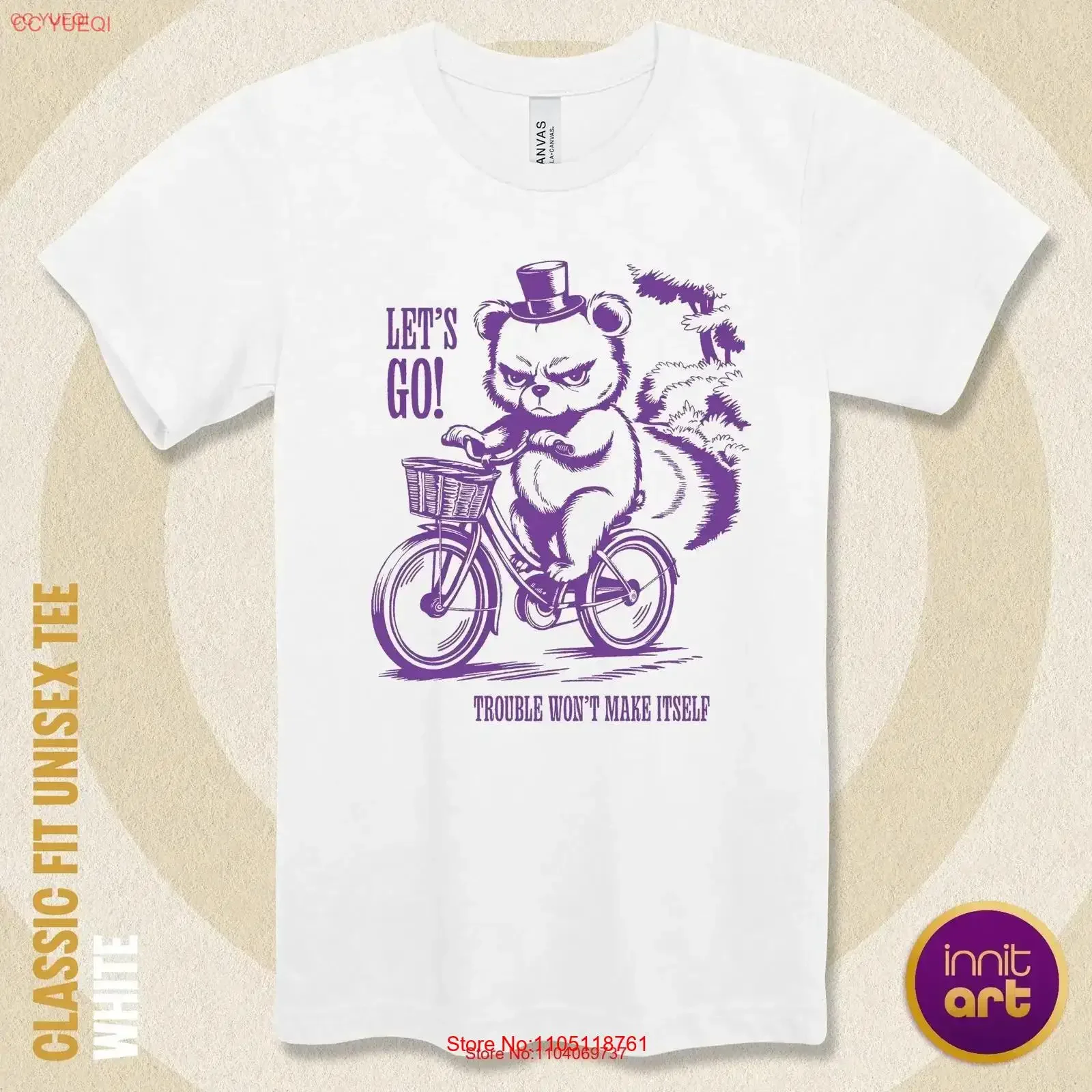 Camiseta divertida con diseño de oso en una bicicleta, vamos problemas, no lo hacer nada para los amantes de los animales de la bicicleta, vintage, lavada, ligeramente
