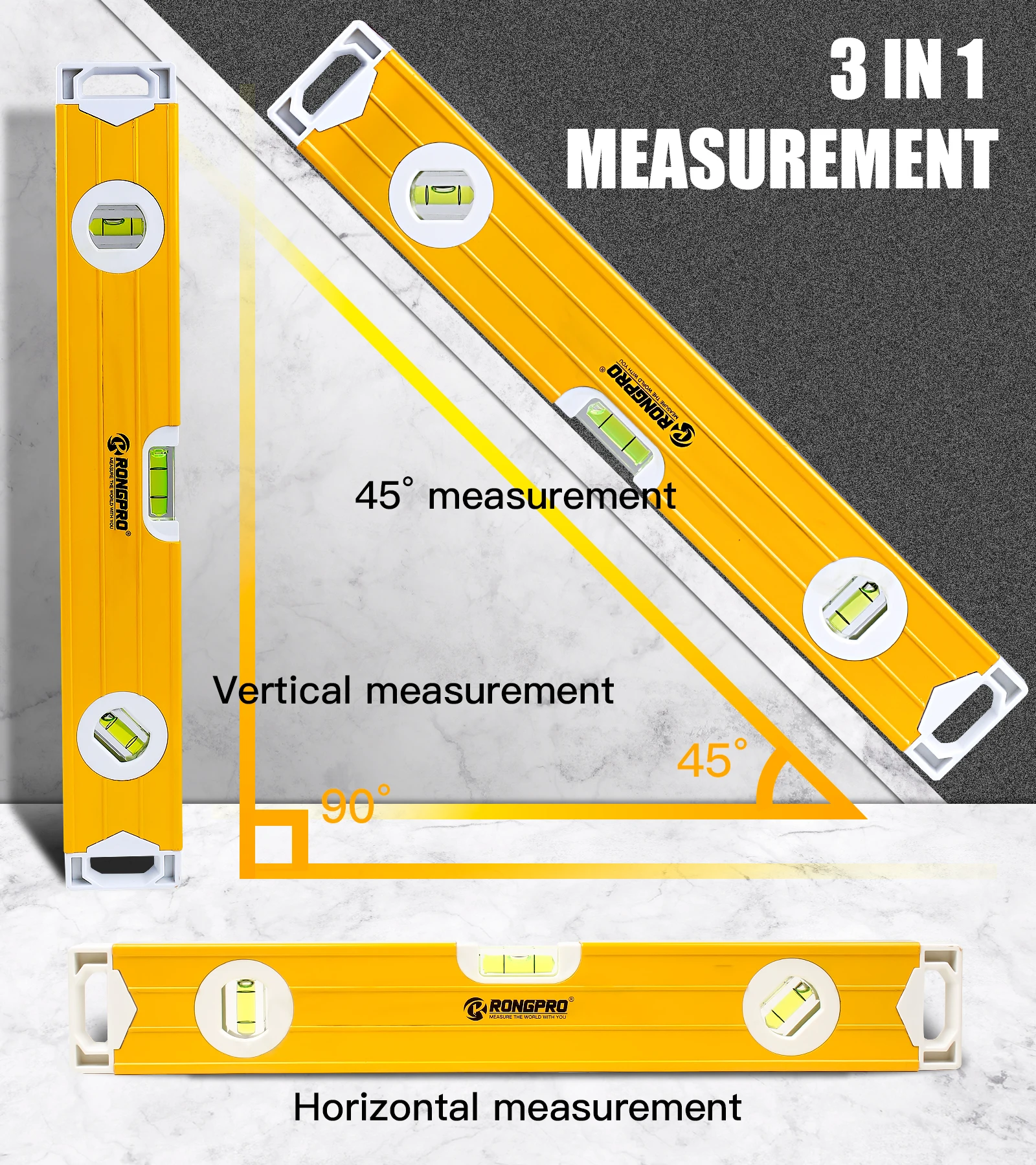 Rongpro Tools 16/24 inches Construction Level and Ruler 3 Bubbles Different Angle Measuring Shock Resistant Accuracy