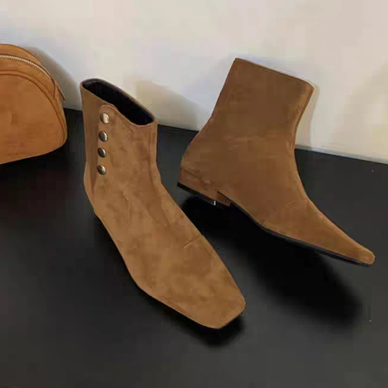 

Women's Ankle Boots Suede Fashion Heeled Shoes Designer Woman Winter Boots 2025 Square Toe Luxury Short Botas De Mujer Zapatos
