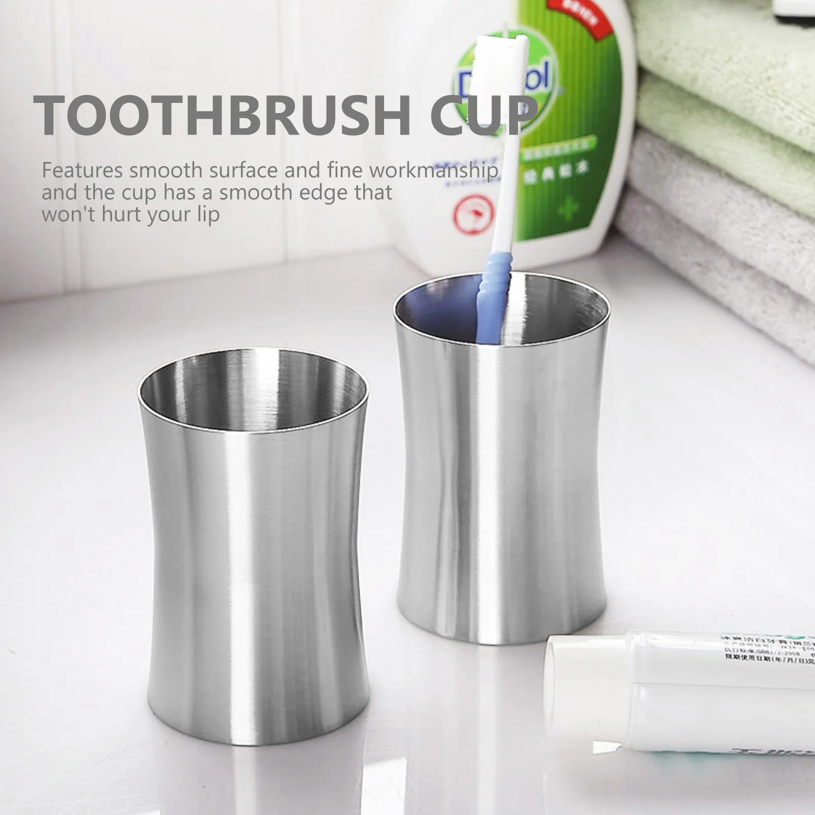 Stainless Steel Mouthwash Cup Tooth Brushing Holder Toothbrush Bathroom Travel Cups