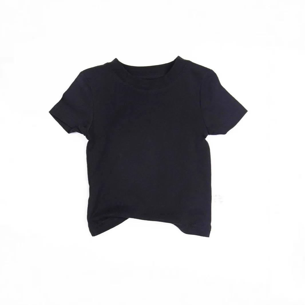 

Girls T-shirt Children's Cotton Short-sleeved Summer Boys Clothes Baby Cartoon Simple Tops Pure Black Children's T-shirt