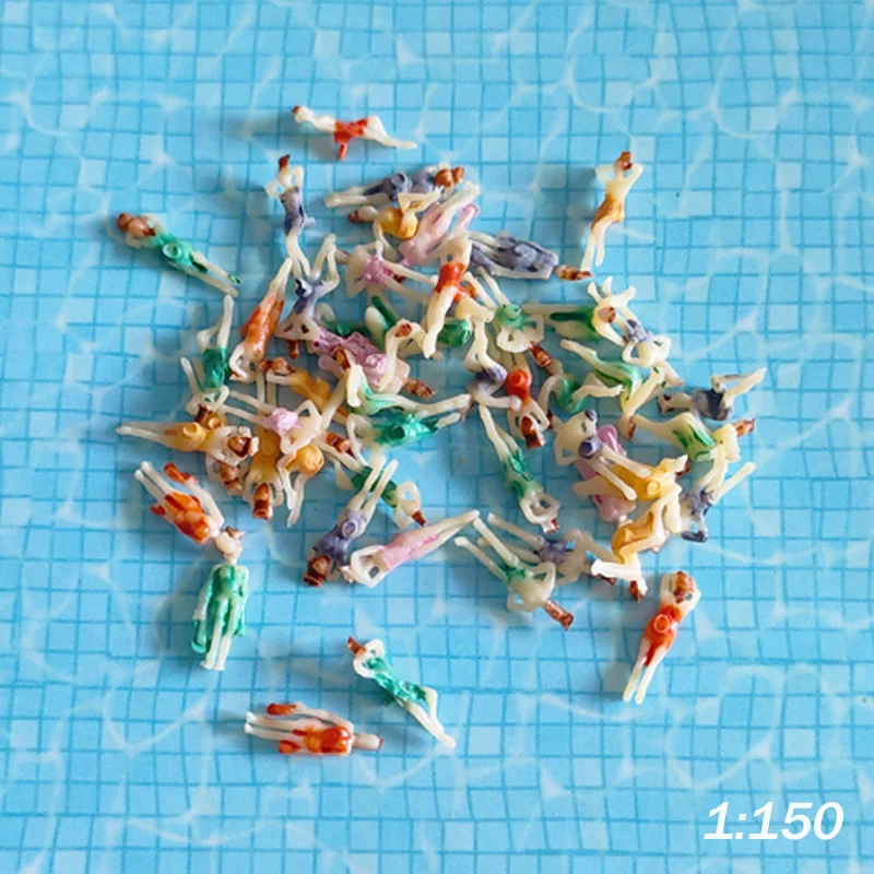 Scale 1:100 1:150 Mini Painted Swimming People Figurines Model for Diorama Pool Seaside Scene Layout Materials Mixed Poses 30Pcs