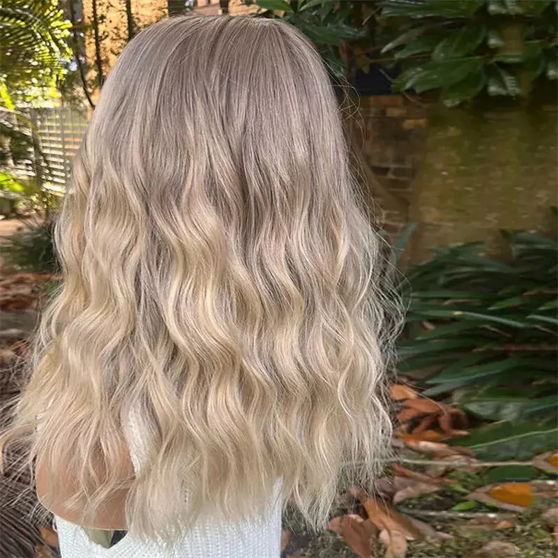 الباروكات الاصطناعية مرونة أومبير الرماد شقراء الدانتيل الجبهة الباروكات موجة عميقة غلويليس الباروكات للنساء جودة عالية ألياف مقاومة للحرارة #4
