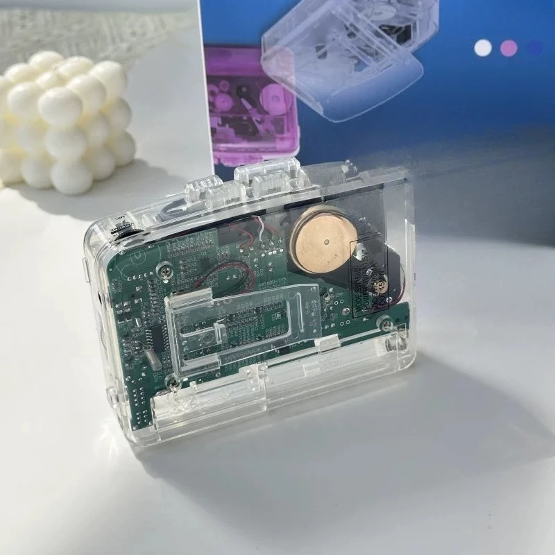 Transparent Vintage Portable Cassette Player, Built-in Radio with Headphone, Ideal for English Listening Practice