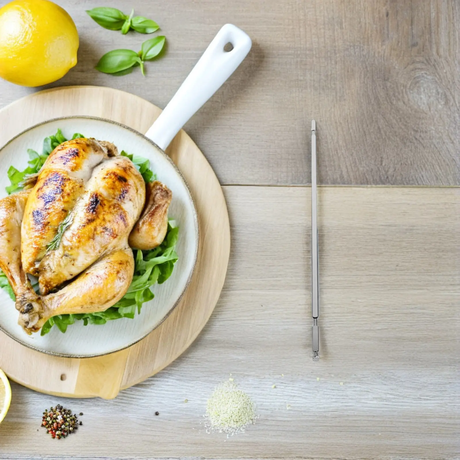 Premium Stainless Steel Rotisserie Fork Rod Compatible with Air Fryer Oven and Grill Rotisserie Chicken Turkey Rack