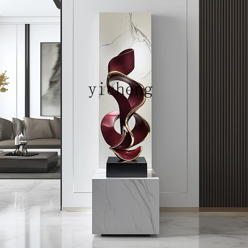 XL light luxury hotel lobby sales office decorative large ornament abstract solid wood sculpture artwork