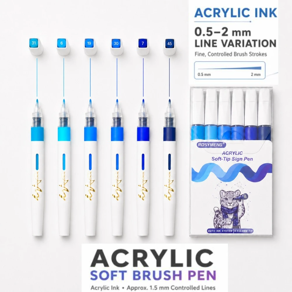 48/6 Colors Soft Tip Acrylic Color Marker Pens Brush Gel Pen for Rock Painting Making Drawing Stationery Office School Supplies