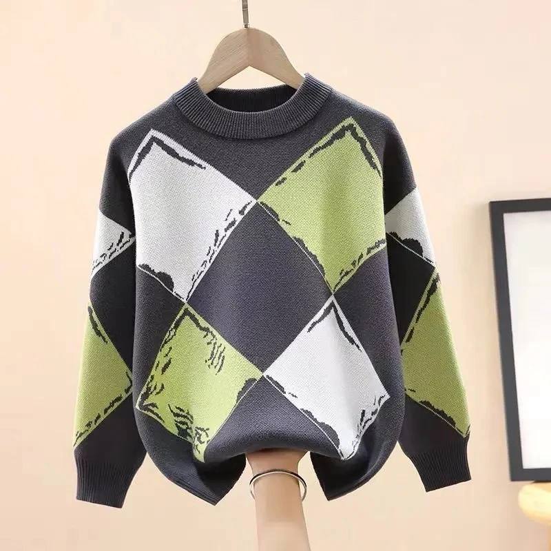 

Свитер для мальчиков, утепленный осенне-зимний модный универсальный полосатый вязаный свитер для мальчиков, детский топ, зимняя одежда для малышей