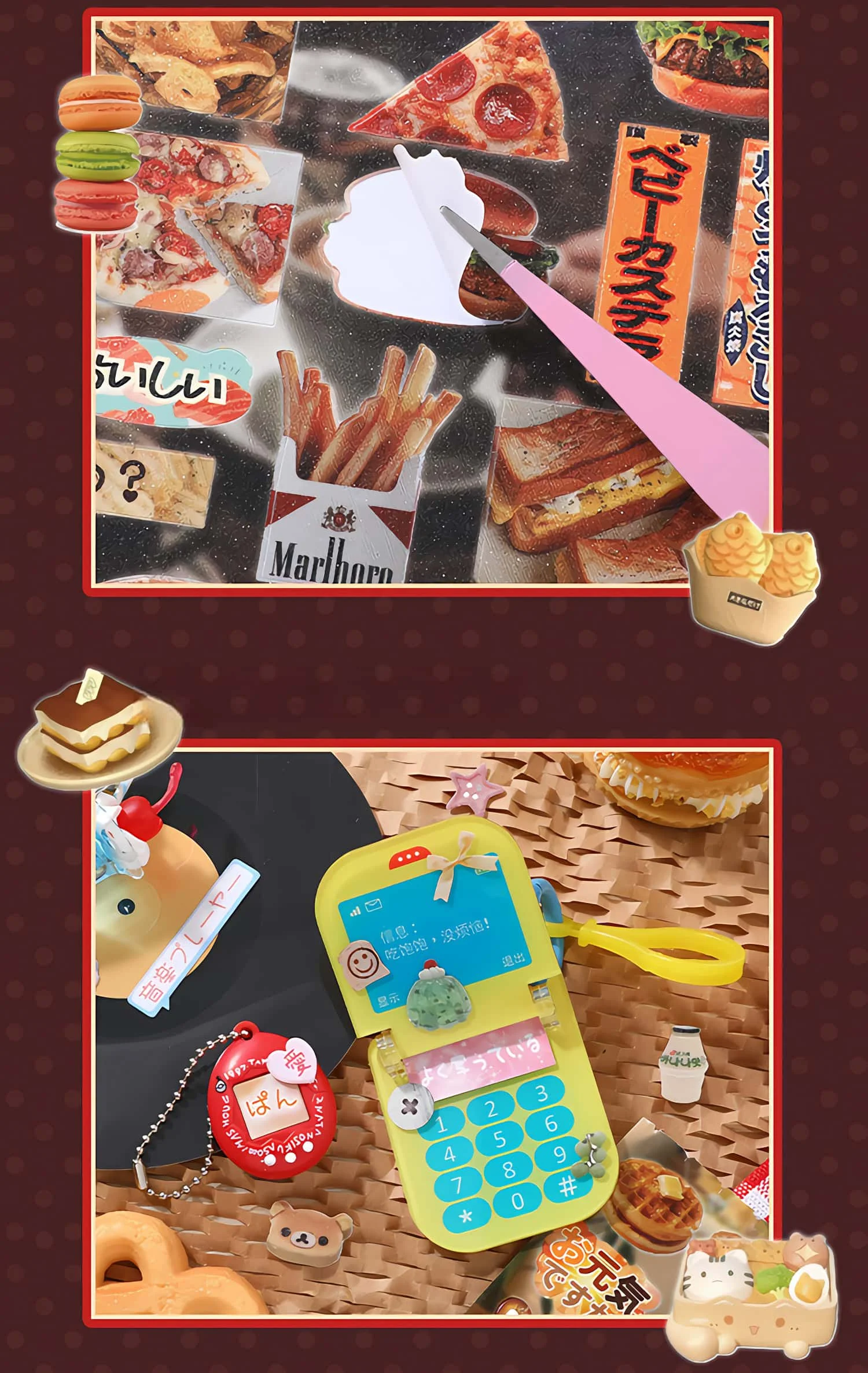 30P Die-Cut Sticker Book - Japanese Food & Dessert Vintage Showa Style - Glitter Matte Glossy Finish - 650+ Cute Elements