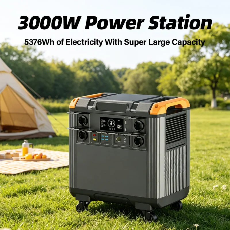 Portable Power Station 3000W/5376Wh Large Capacity Solar Generator with Cart Fast Charging Emergency Power for Backup