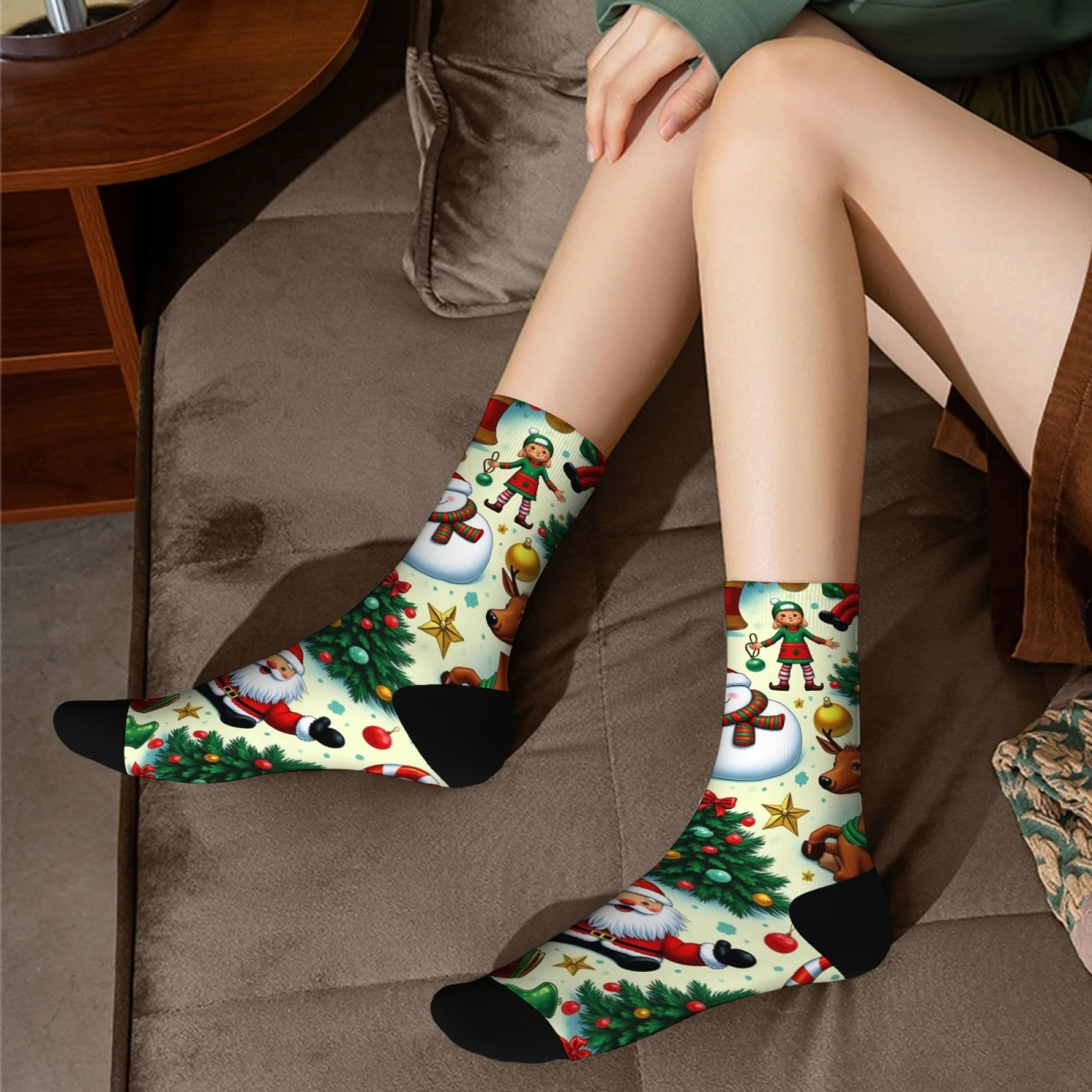 Kaus Kaki Natal Kartun dengan Semua Karakter, Kaus Kaki Pesta Liburan yang Menyenangkan untuk Pria Wanita, Set Hadiah Natal Lembut Berwarna-warni