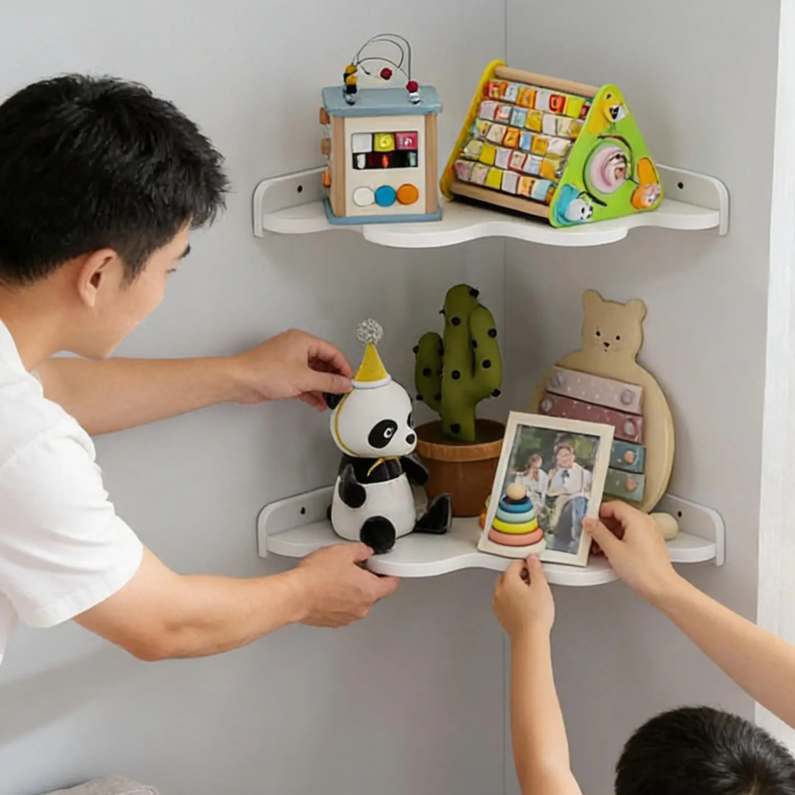 2 Pieces Corner Floating Shelf Cloud Floating Storage Rack Wall Mounted Bookshelf For Bathroom Bedroom Living Room Kitchen