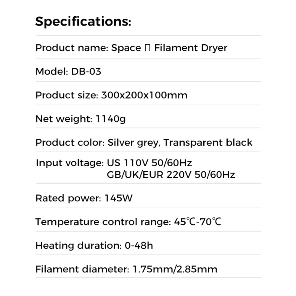 Creality Space π Filament Dryer Box 360° Hot-air Heating 1.75mm and 2.85mm Filaments Support 48 Hours Timer Real-time