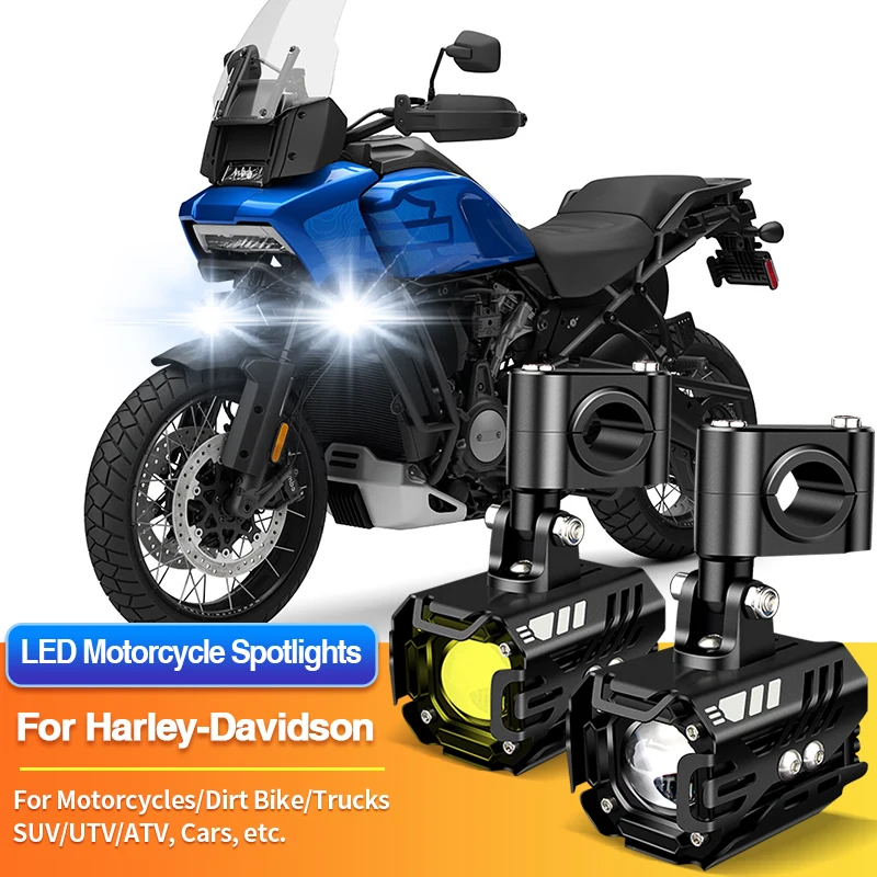 1/2PCS Universal Motorcycles Headlight LED Fog Light Dual Color Spotlights for Harley-Davidson Fat Bob Boy/Forty Eight/Road King