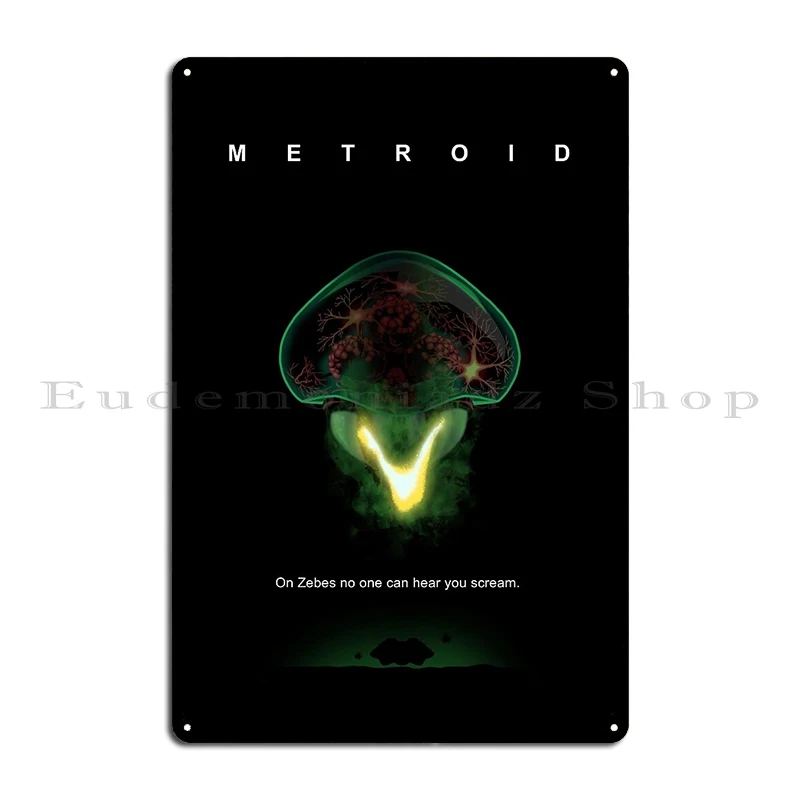 Metroid Alien Mash Up Metal Plaque Cinema Create Bar Garage Living Room Tin Sign Poster