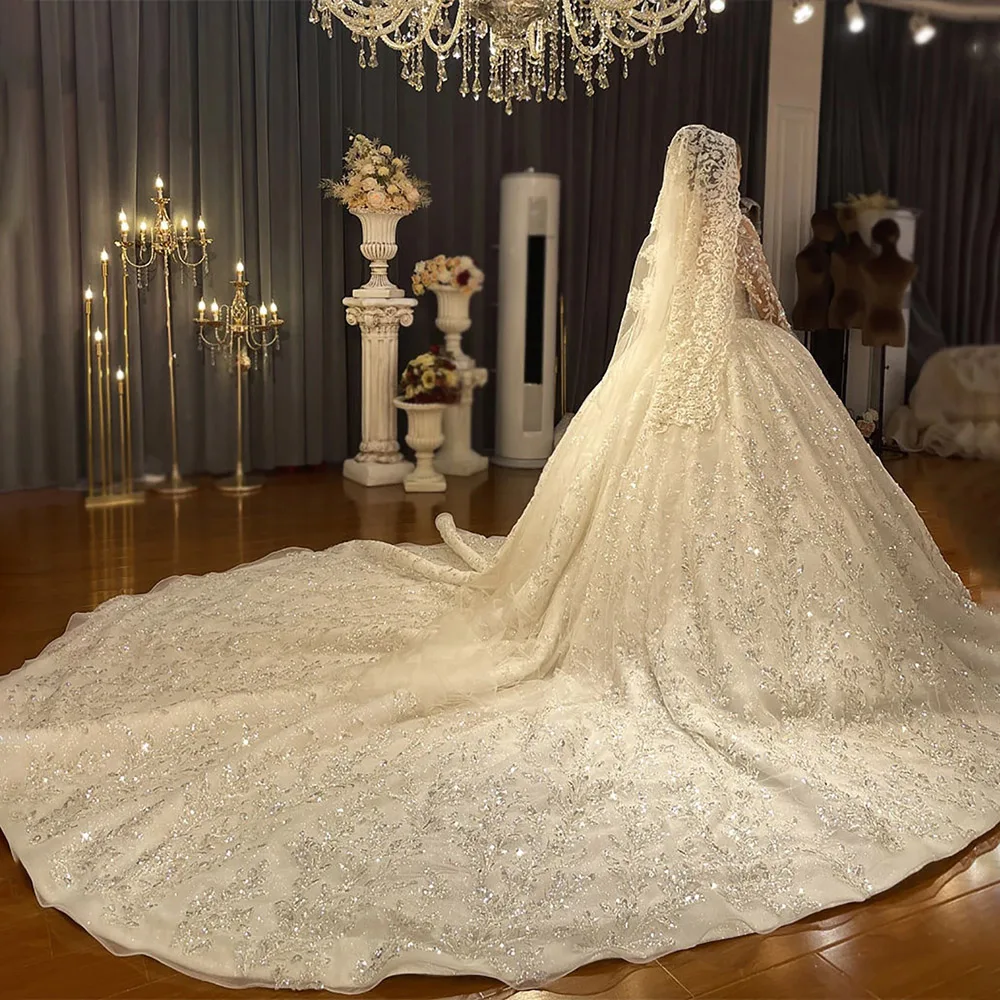 Exquisites Prinzessin-Hochzeitskleid mit V-Ausschnitt, Spitze, Applikationen, Pailletten, Brautkleider, individuelle Ballkleid-Damenkleider