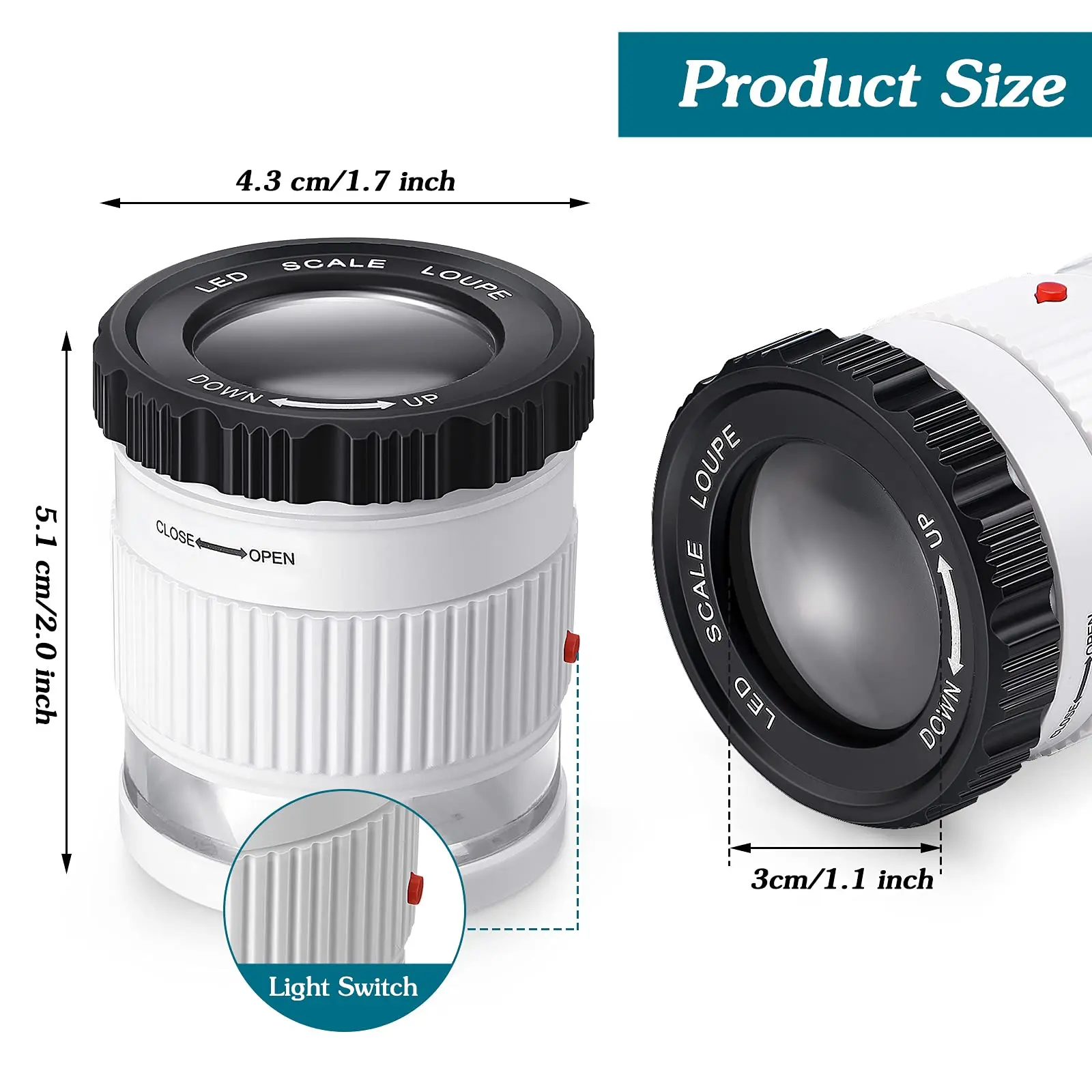 Imagem -03 - Lupa de Mão Cilíndrica com Escala Luz Led uv Lupa Iluminada Focal hd Lupa Ajustável Jóias Lupa 30x